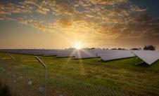 Field of solar panels outside Tullamarine airport at sunset
