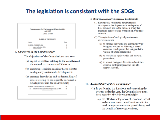 a slide about legislation being consistent with the SDGs